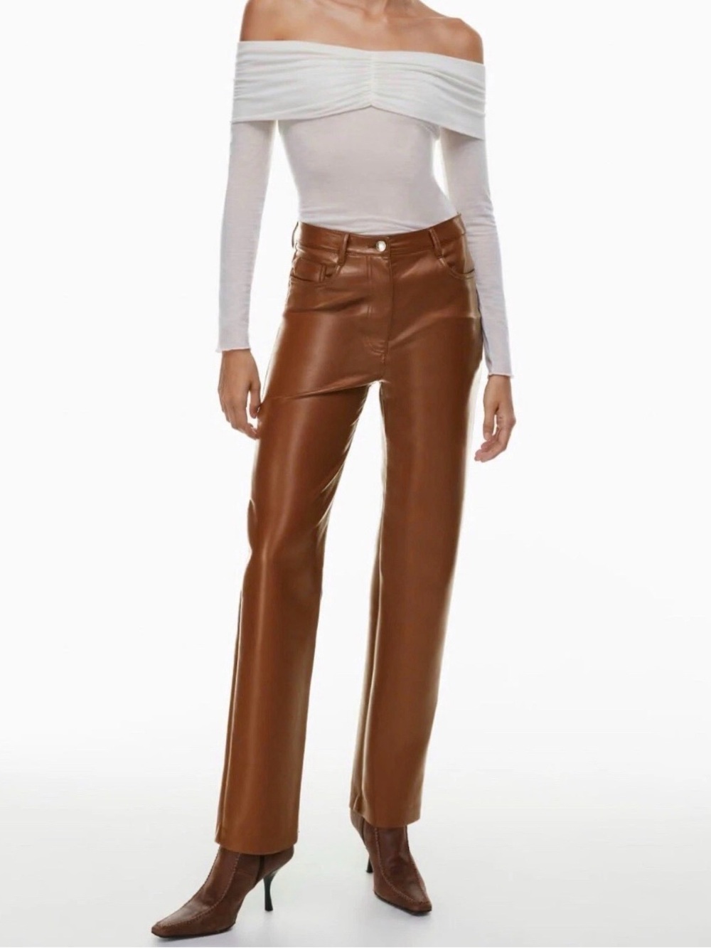 Wilfred Aritzia The Melina Pant Faux Leather High Rise Straight Leg Brown Size 4